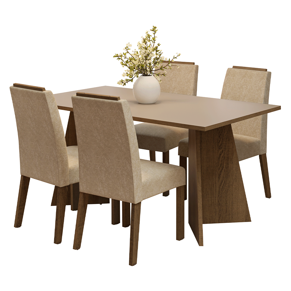Juego de Comedor Encimera de Madera 4 Sillas Marrón/Crema/Imperial Évora Madesa
