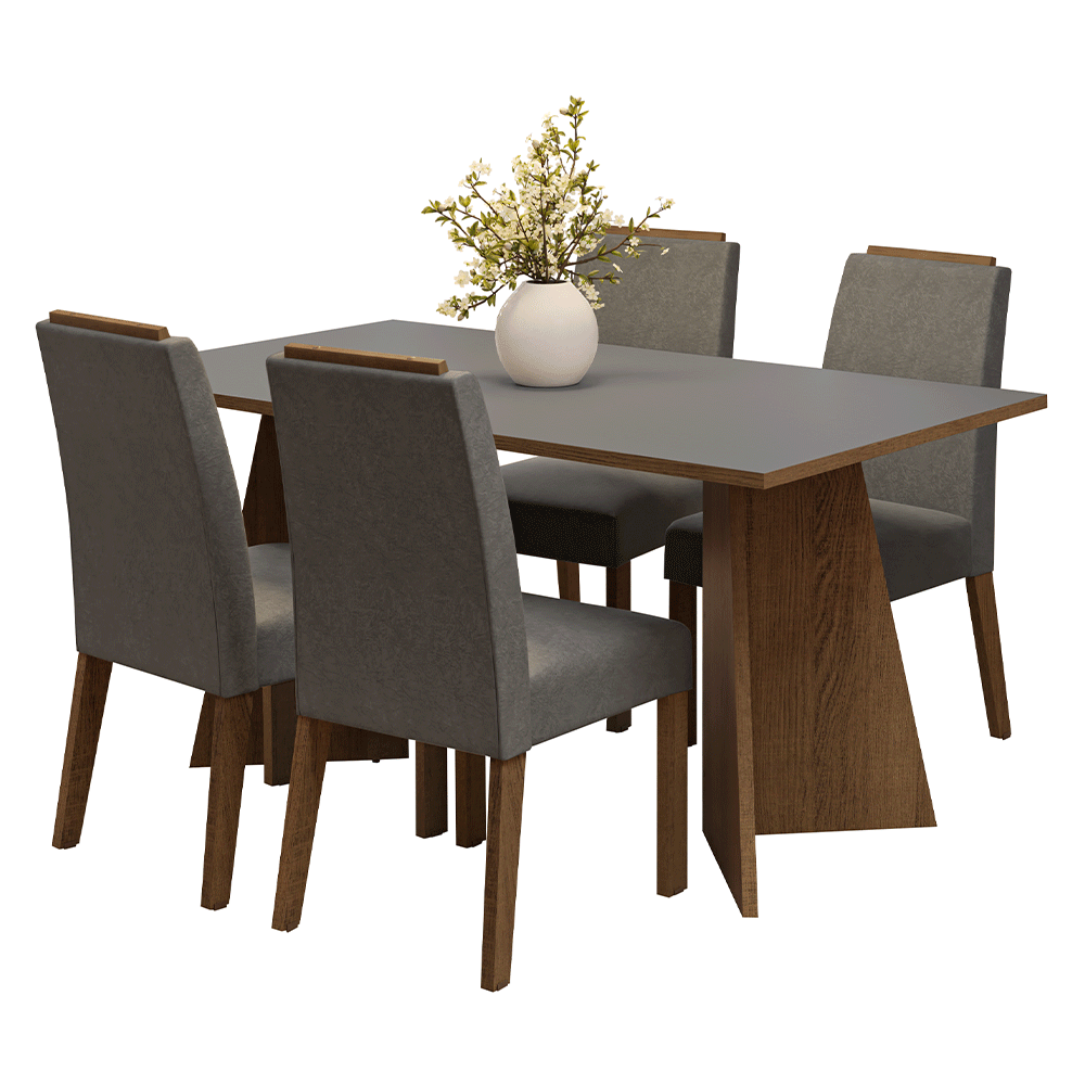 Juego de Comedor Encimera de Madera 4 Sillas Marrón/Gris/Silver Évora Madesa