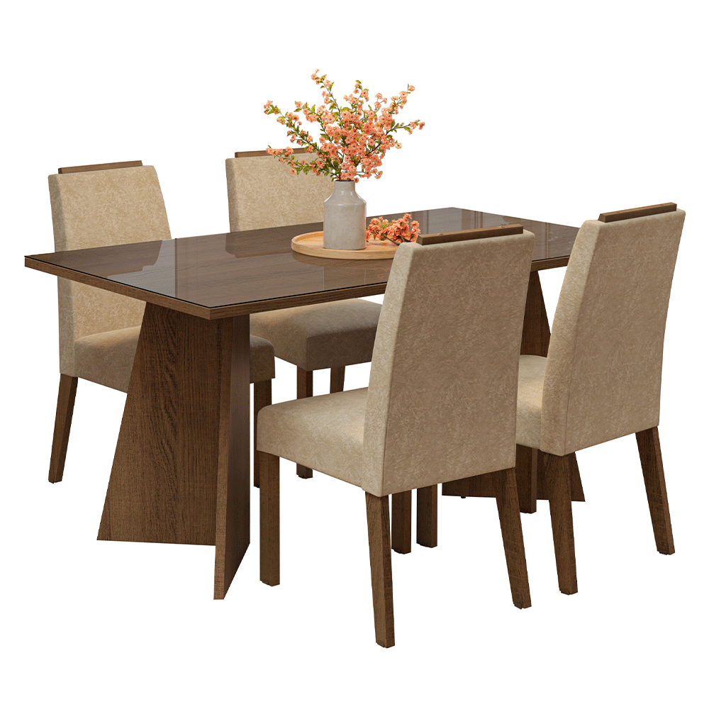 Conjunto de Comedor Encimera de Vidrio 4 Sillas Marrón/Imperial Braga Madesa