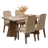 Conjunto de Comedor Encimera de Vidrio 4 Sillas Marrón/Crema/Imperial Braga Madesa