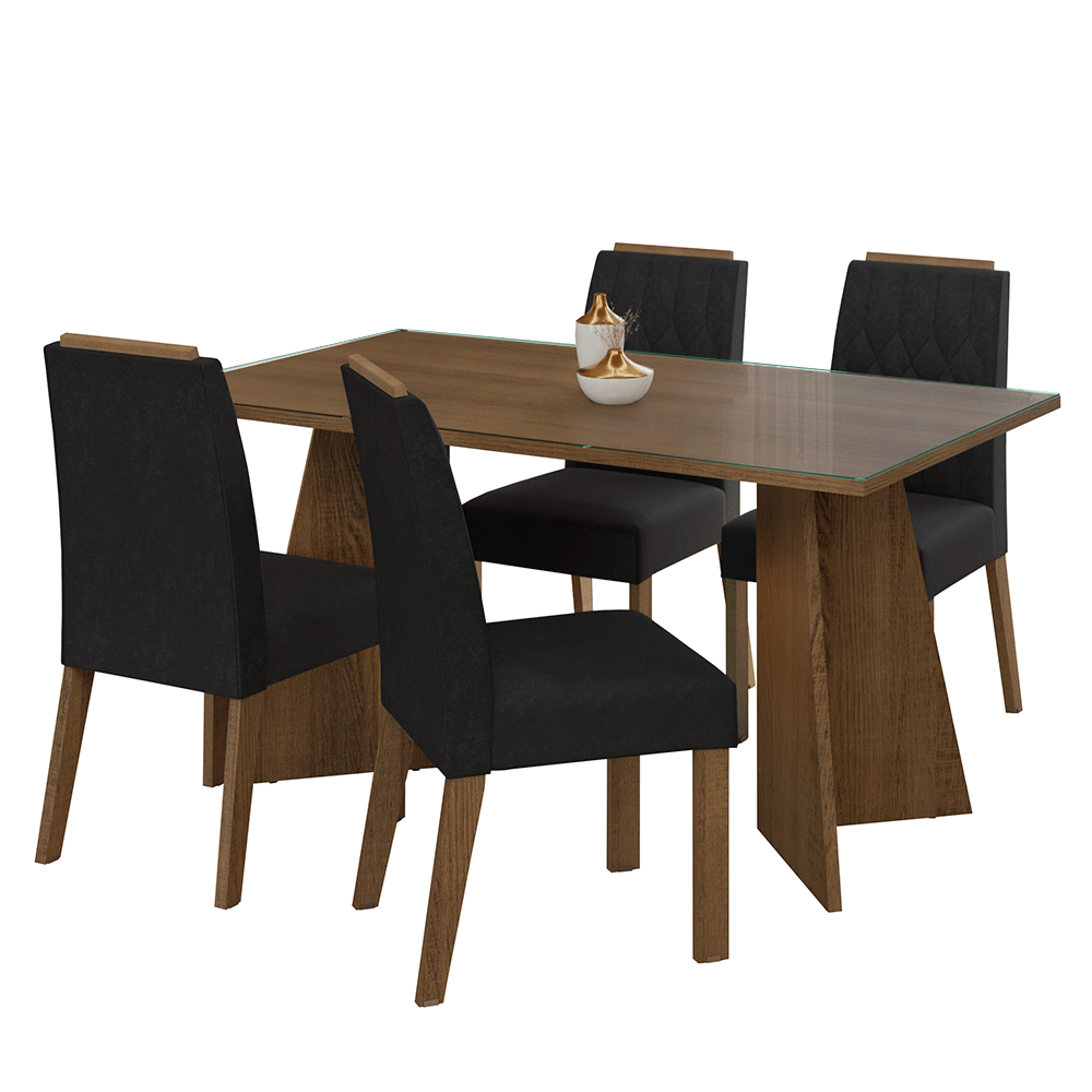 Conjunto de Comedor Mesa Encimera de Vidrio 4 Sillas Marrón/Oxford Porto Madesa