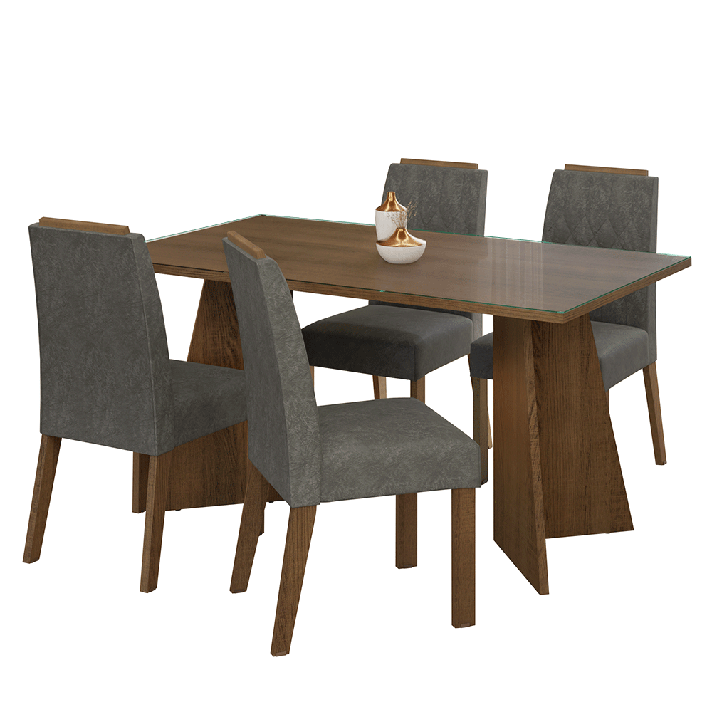Conjunto de Comedor Mesa Encimera de Vidrio 4 Sillas Marrón/Silver Porto Madesa