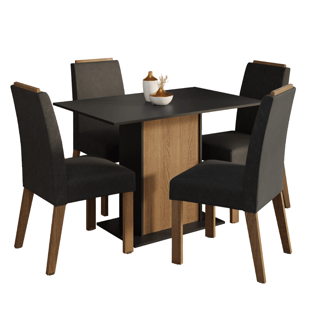 Conjunto de Comedor Encimera de Madera 4 Sillas Marrón/Negro/Oxford Acácia Madesa
