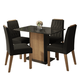 Conjunto de Comedor Encimera de Vidrio 4 Sillas Marrón/Negro/Oxford Pitanga Madesa