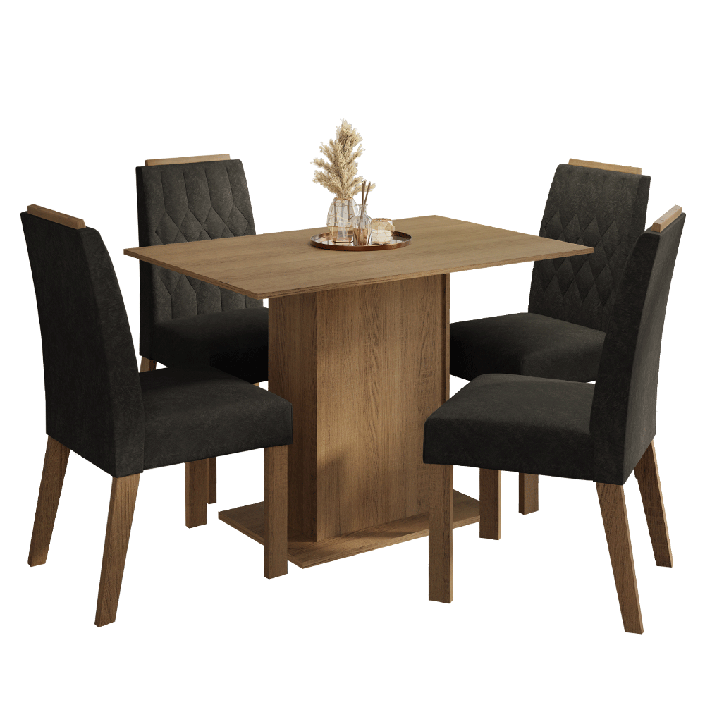 Conjunto de Comedor Encimera de Madera 4 Sillas Marrón/Oxford Romã Madesa