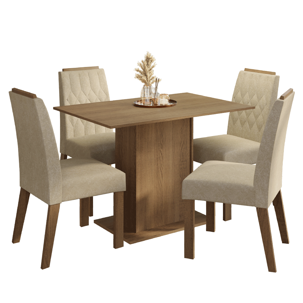 Conjunto de Comedor Encimera de Madera 4 Sillas Marrón/Imperial Romã Madesa