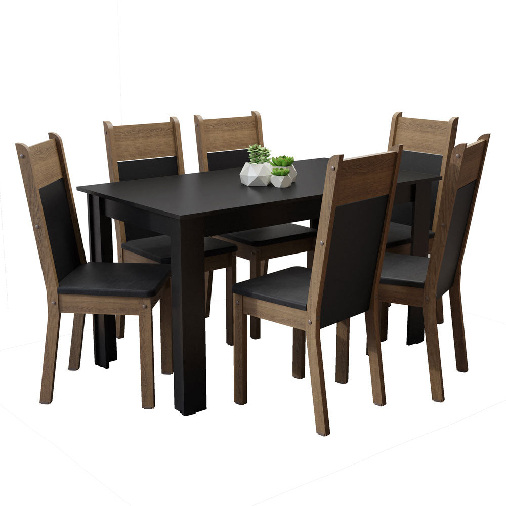 Conjunto Comedor Medelin Mesa Encimera de Madera con 6 Sillas Negro/Marrón/Sintético Negro