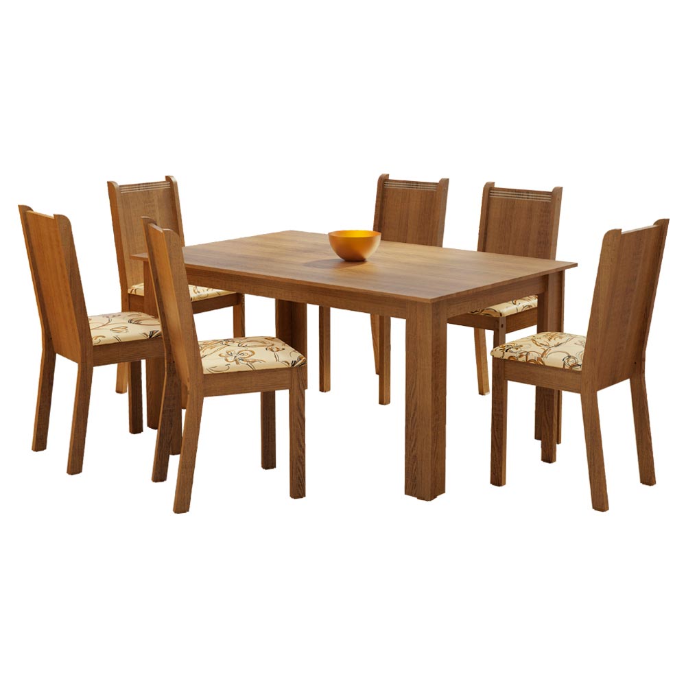 Juego de Comedor Madesa Analu Mesa con Encimera y 6 Sillas Marrón/Lírio Beige