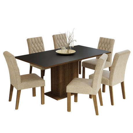 Juego de Comedor Mesa Tablero de Madera 6 Sillas Hanna Madesa - Marrón/Negro/Imperial