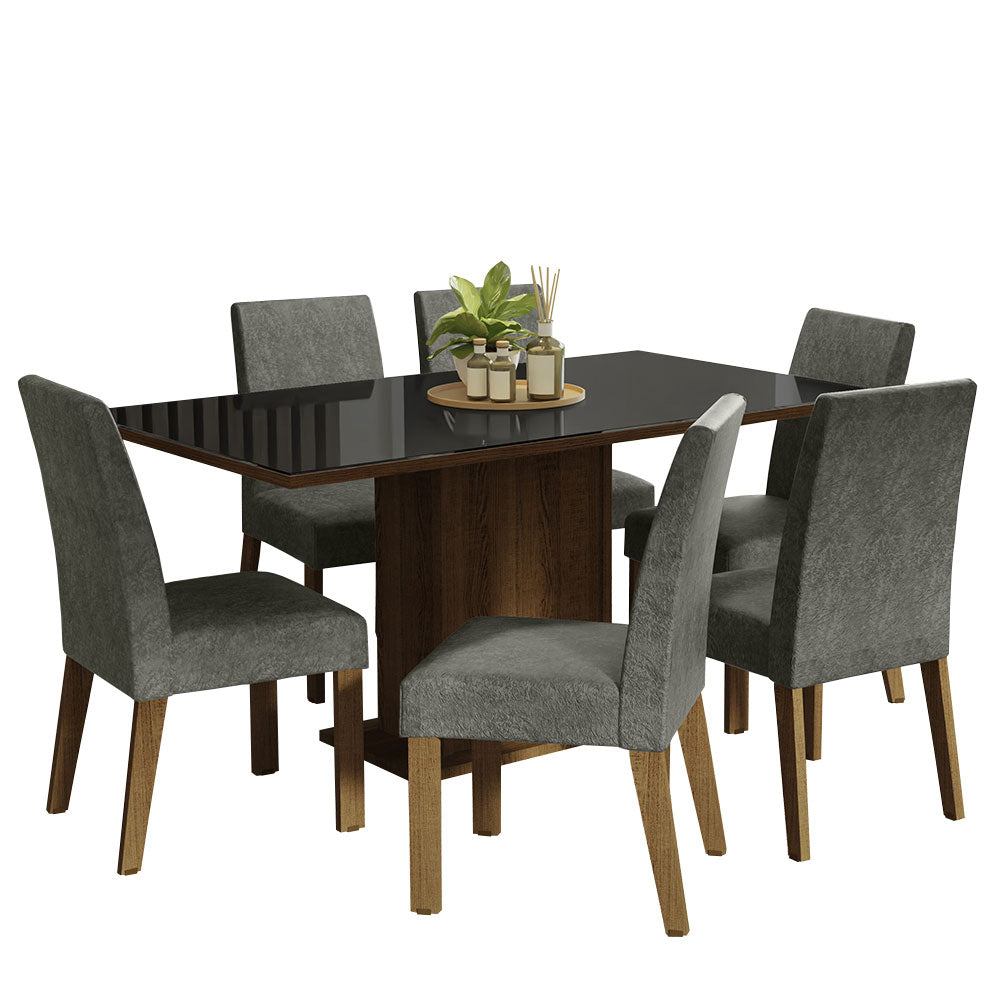 Conjunto de Comedor 6 Sillas Marrón/Negro/Silver Alexis Madesa