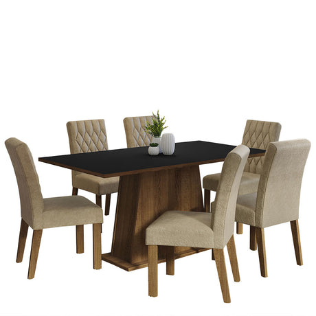 Juego de Comedor Mesa Tapa Madera 6 Sillas Britney Madesa - Marrón/Negro/Imperial