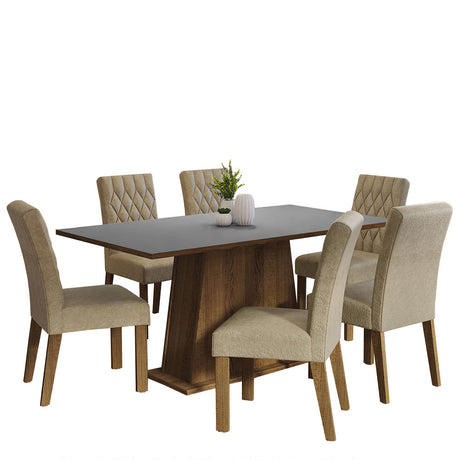 Juego de Comedor Mesa Tapa Madera 6 Sillas Britney Madesa - Marrón/Gris/Imperial