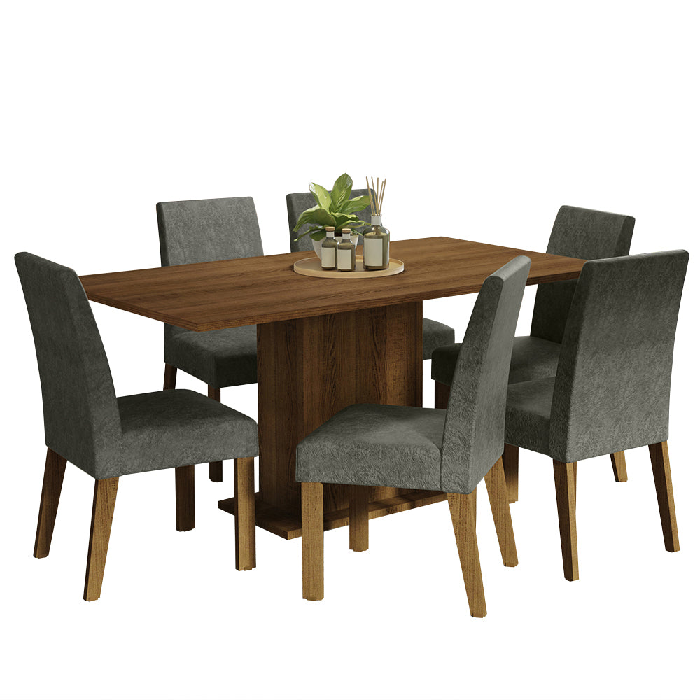 Conjunto de Comedor 6 Sillas Marrón/Silver Renata Madesa