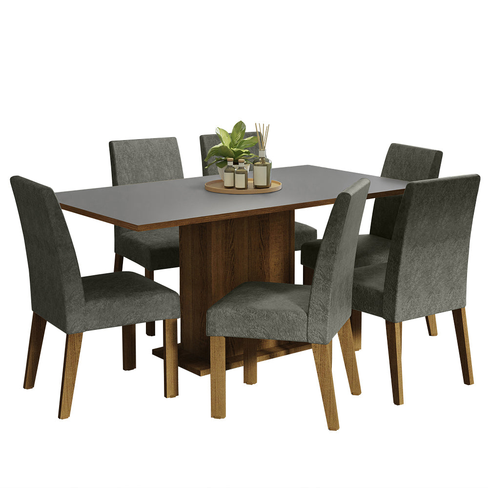 Conjunto de Comedor 6 Sillas Marrón/Gris/Silver Renata Madesa
