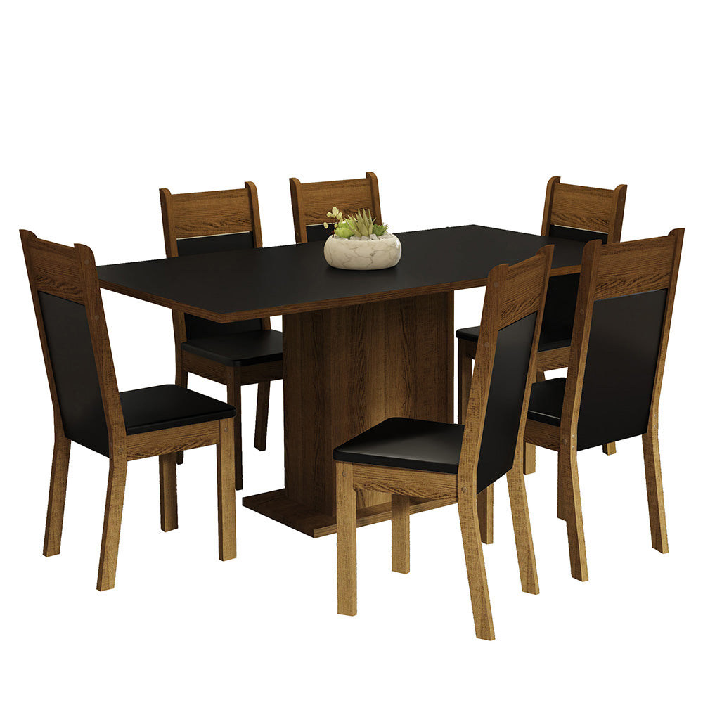 Juego de Comedor Mesa con Encimera de Madera 6 Sillas Negro/Marrón Augusta