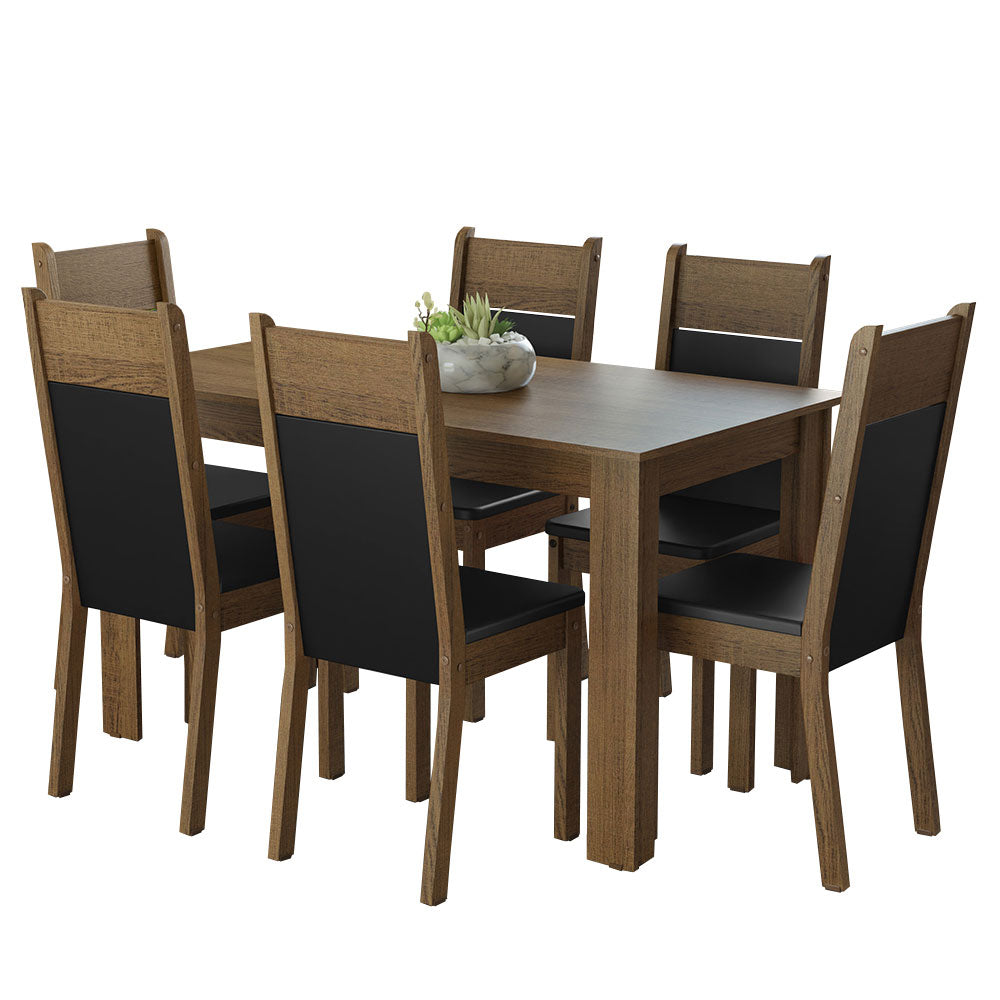 Juego de Comedor Mesa con Encimera de Madera 6 Sillas Marrón/Negro Bahamas