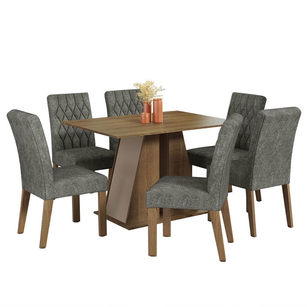 Conjunto de Comedor 6 Sillas Marrón/Crema/Silver Fabiana Madesa