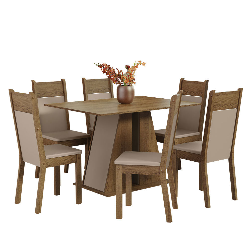 Juego de Comedor Mesa Encimera de Madera 6 Sillas Marrón/Crema/Beige Beverly