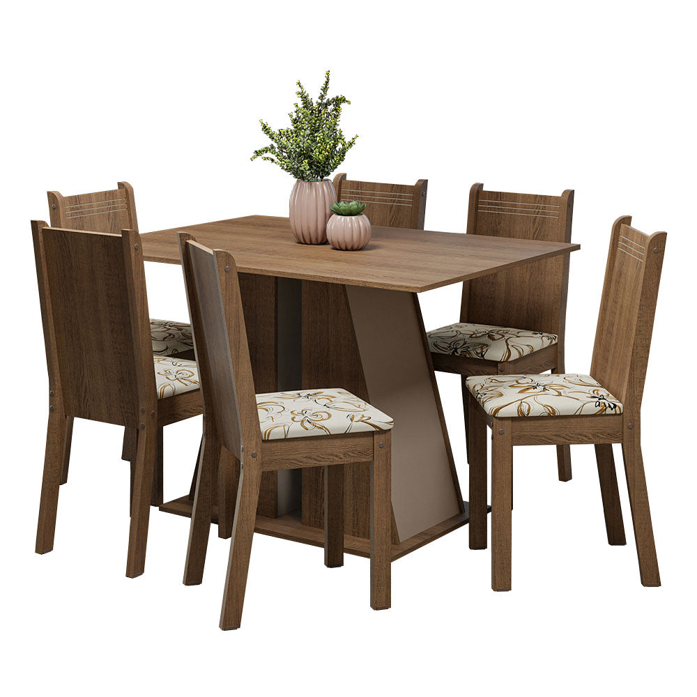 Juego de Comedor Mesa Encimera de Madera 6 Sillas Marrón/Crema/Lírio Beige Sharon