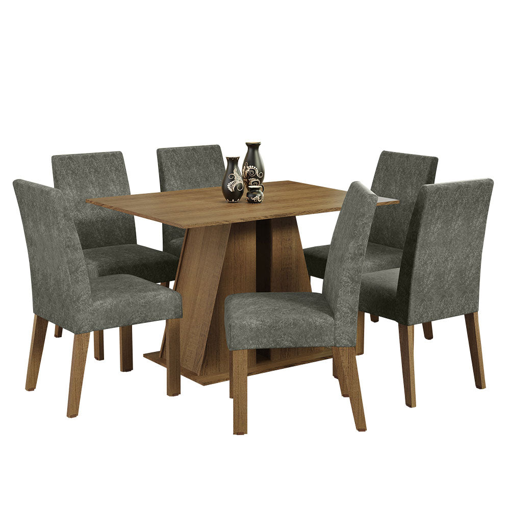 Juego de Comedor Mesa Encimera de Madera 6 Sillas Marrón/Silver Cheryl