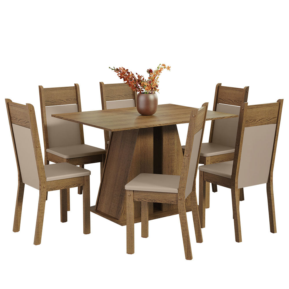 Juego de Comedor Mesa Encimera de Madera 6 Sillas Marrón/Beige Beverly