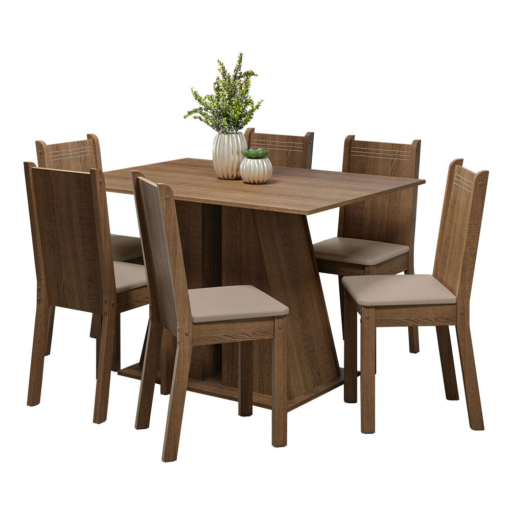 Juego de Comedor Mesa Encimera de Madera 6 Sillas Marrón/Beige Sharon