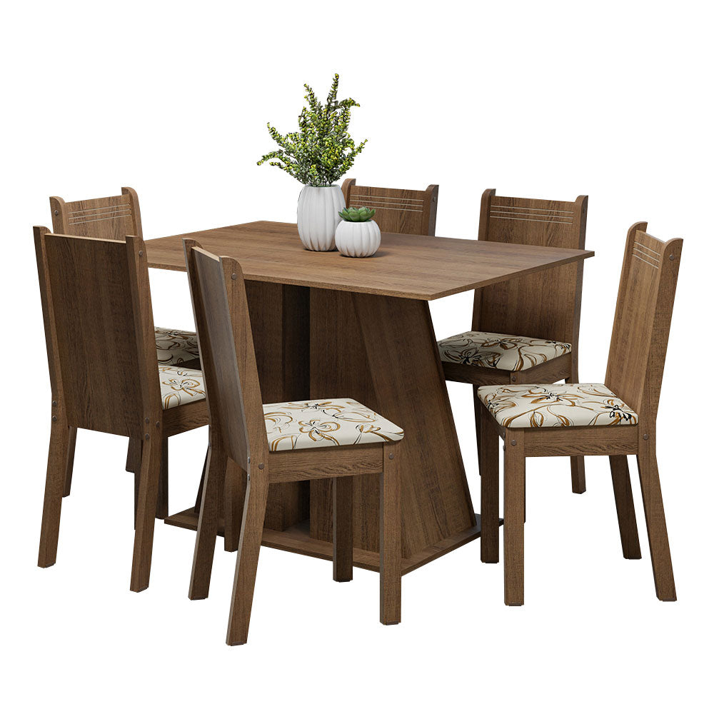 Juego de Comedor Mesa Encimera de Madera 6 Sillas Marrón/Lírio Beige Sharon