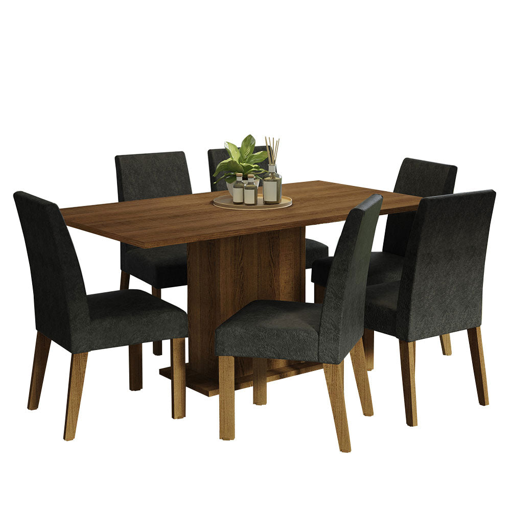 Juego de Comedor Mesa con Encimera de Madera 6 Sillas Marrón/Oxford Renata