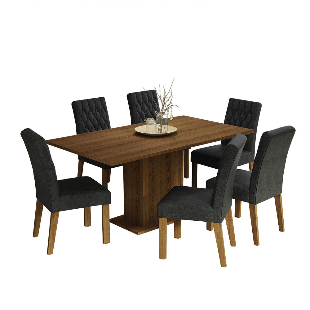 Juego de Comedor Mesa con Encimera de Madera 6 Sillas Marrón/Oxford Hanna