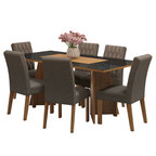 Conjunto de Comedor con Encimera Vidrio 6 Sillas Marrón/Negro/Silver Marissa Madesa