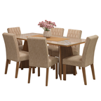 Conjunto de Comedor con Encimera Vidrio 6 Sillas Marrón/Crema/Imperial Marissa Madesa