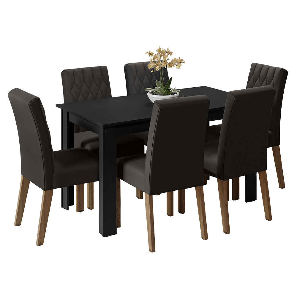 Juego de Comedor Mesa con Encimera de Madera 6 Sillas Marrón/Negro/Oxford Allegro