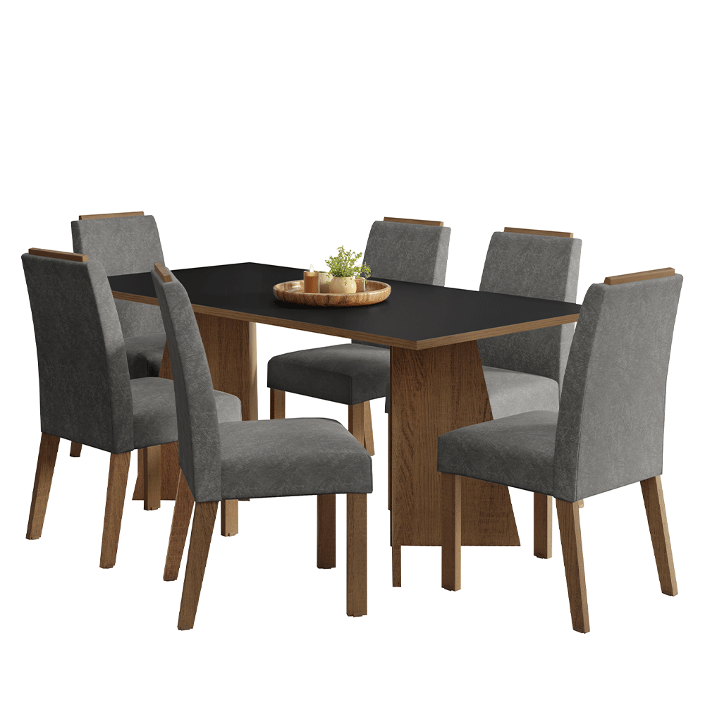 Juego de Comedor Encimera de Madera 6 Sillas Marrón/Negro/Silver Minsk Madesa