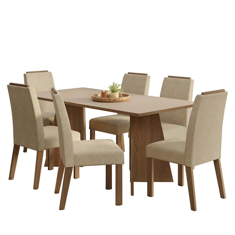 Juego de Comedor Encimera de Madera 6 Sillas Marrón/Crema/Imperial Minsk Madesa
