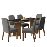 Juego de Comedor Encimera de Vidrio 6 Sillas Marrón/Negro/Silver Amalfi Madesa