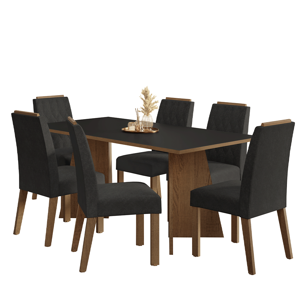 Juego de Comedor Encimera de Madera 6 Sillas Marrón/Negro/Oxford York Madesa