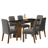 Juego de Comedor Encimera de Vidrio 6 Sillas Marrón/Negro/Silver Siena Madesa