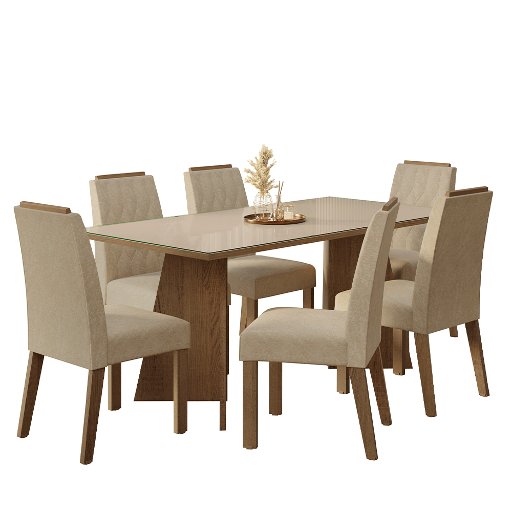 Juego de Comedor Encimera de Vidrio 6 Sillas Marrón/Crema/Imperial Siena Madesa