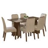 Conjunto de Comedor Encimera de Vidrio 6 Sillas Marrón/Crema Madrid Madesa