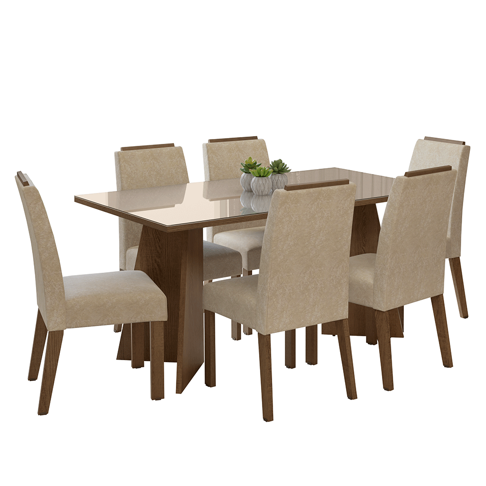 Conjunto de Comedor Encimera de Vidrio 6 Sillas Marrón/Crema/Imperial Madrid Madesa