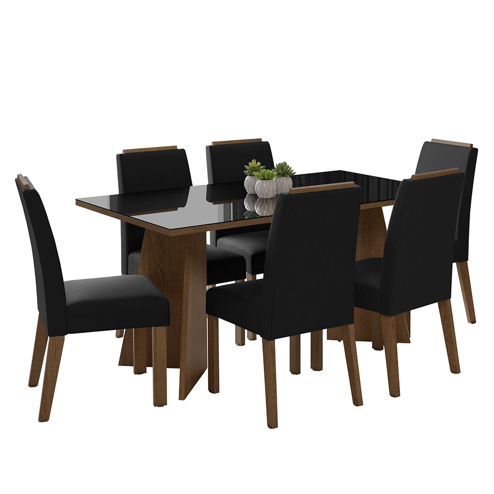 Conjunto de Comedor Encimera de Vidrio 6 Sillas Marrón/Negro/Oxford Madrid Madesa
