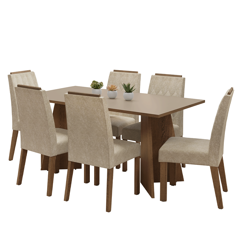Juego de Comedor Encimera de Madera 6 Sillas Marrón/Crema/Imperial Leon Madesa