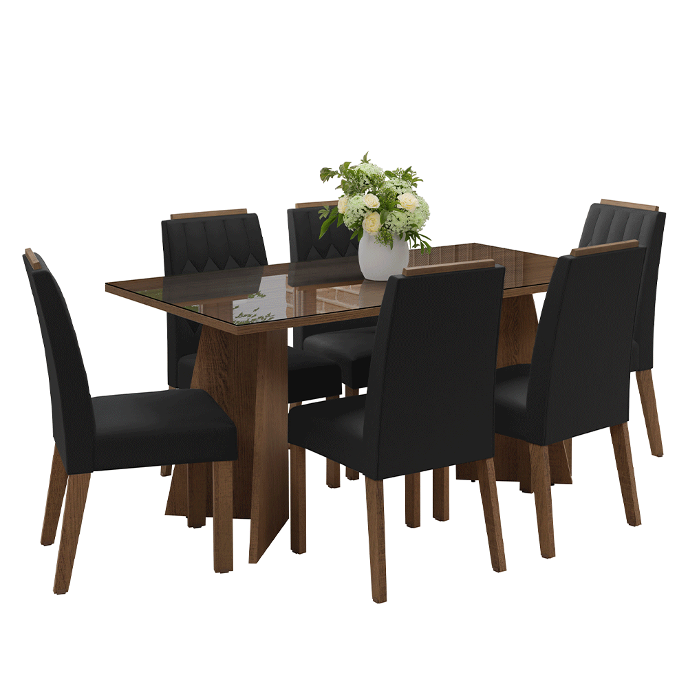 Conjunto de Comedor Encimera de Vidrio 6 Sillas Marrón/Oxford Sintra Madesa