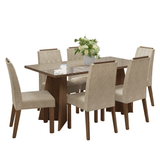 Conjunto de Comedor Encimera de Vidrio 6 Sillas Marrón/Crema/Imperial Sintra Madesa