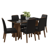 Conjunto de Comedor Encimera de Vidrio 6 Sillas Marrón/Negro/Oxford Sintra Madesa