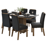 Conjunto de Comedor Encimera de Vidrio 6 Sillas Marrón/Negro/Oxford Dália Madesa
