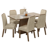 Conjunto de Comedor Encimera de Vidrio 6 Sillas Marrón/Crema/Imperial Tulipa Madesa