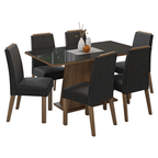 Conjunto de Comedor con Encimera Vidrio 6 Sillas Marrón/Negro/Oxford Tulipa Madesa