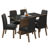 Conjunto de Comedor Encimera de Vidrio 6 Sillas Marrón/Negro/Oxford Tulipa Madesa