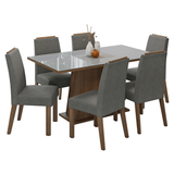 Conjunto de Comedor Encimera de Vidrio 6 Sillas Marrón/Gris/Silver Tulipa Madesa